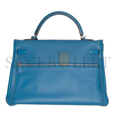 HERMES KELLY LAKIS 35 BLUE HYDRA SWIFT PALLADIUM HARDWARE (35*24*12cm)